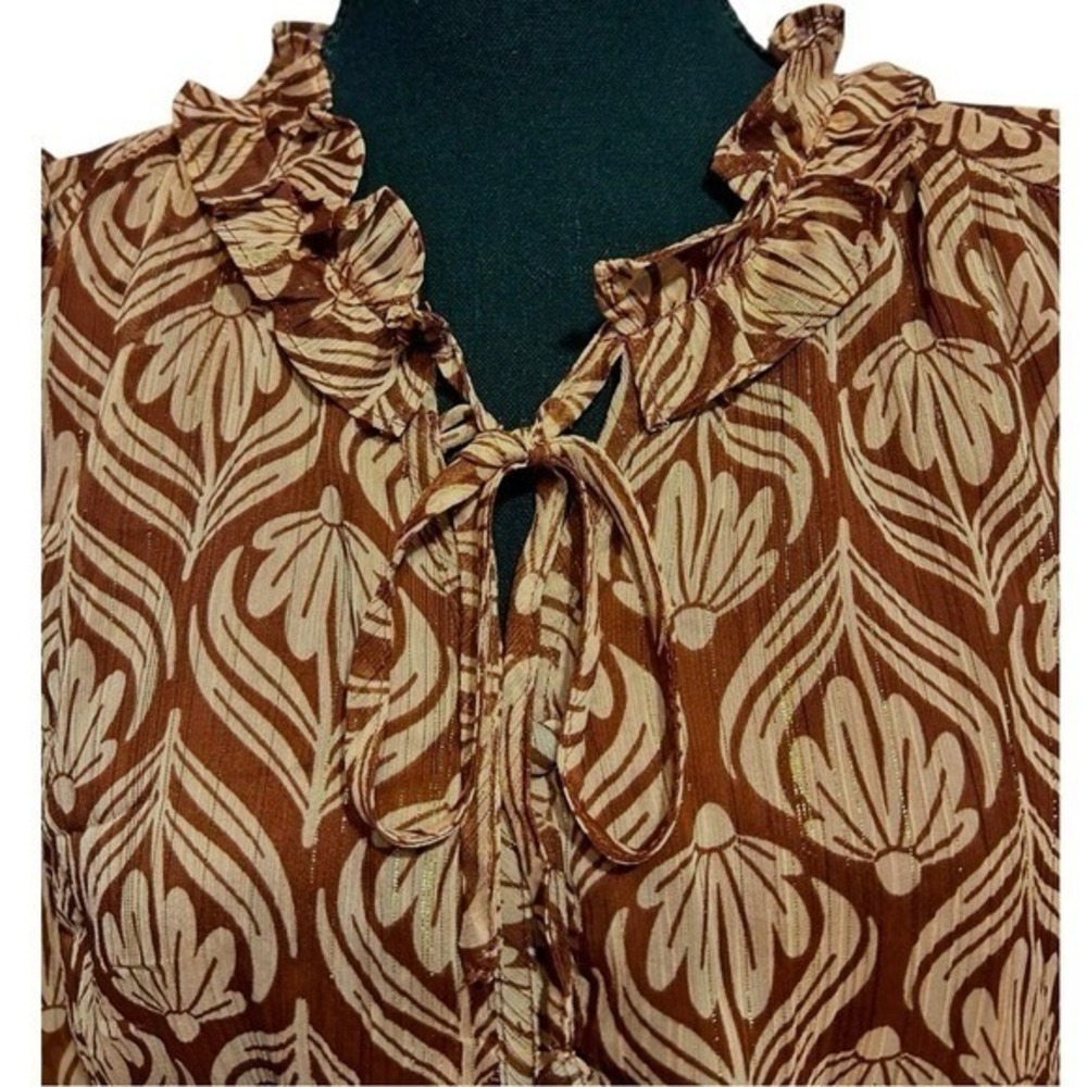 LC Lauren Conrad Floral Ruffle Dress Long Sleeve Shimmer Medium Boho - Picture 5 of 12